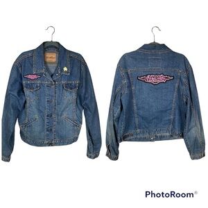 Levi Strauss Signature Levis Harley Davidson Denim Jean Jacket with Patches Sz L